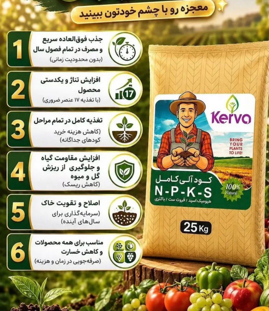 کود آلی کامل NPKS کروا 25 کیلویی